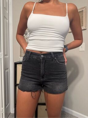 Urban Outfitters Black High-Rise Raw-Hem Denim Shorts